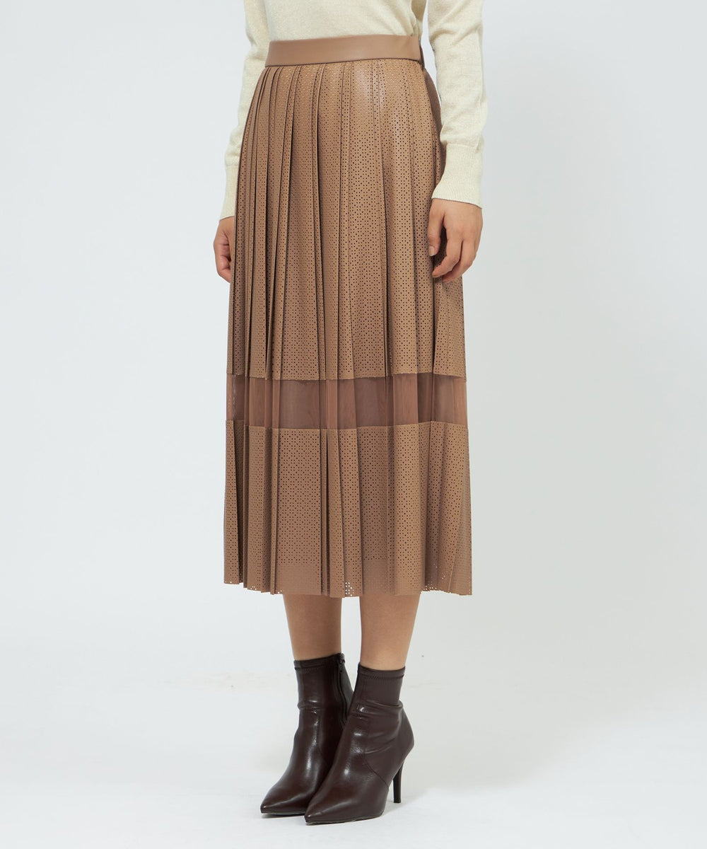 パンチングシンセティックレザー プリーツスカート(スカート)｜EPOCA