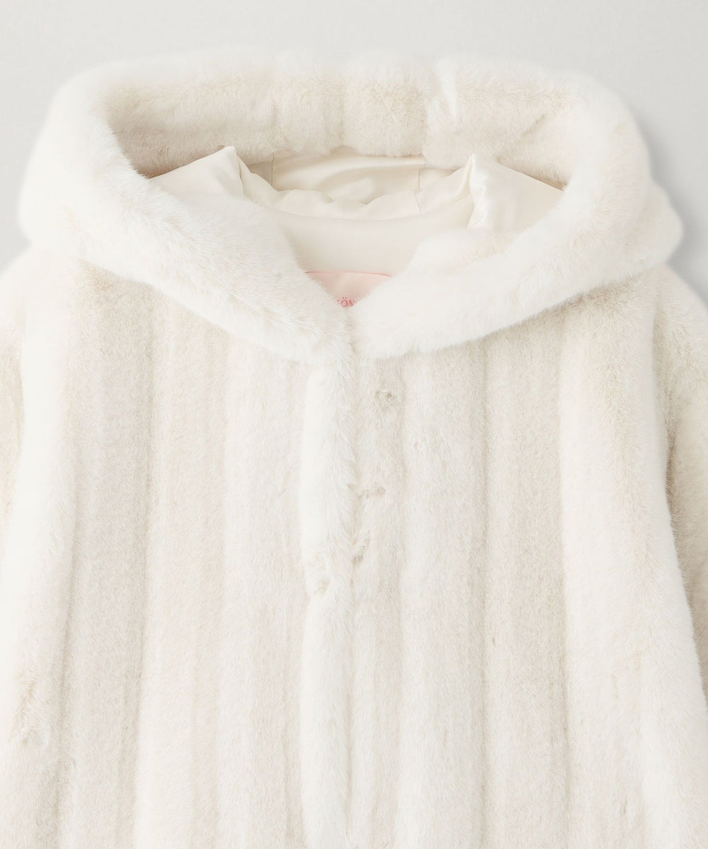 レモンプレットlemonpletホワイト フード付き ファーコート Lemonplet(レモンプレット)｜FAUX FUR EVER PETER JACKET/ホワイト の