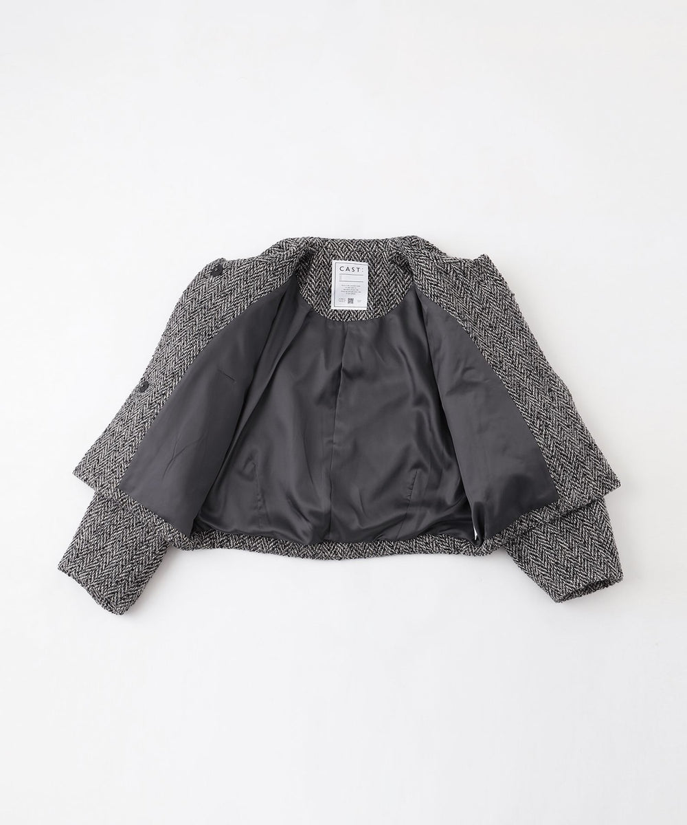 ヘリンボンツィードショールカラーコート(コート)｜CAST:(キャスト