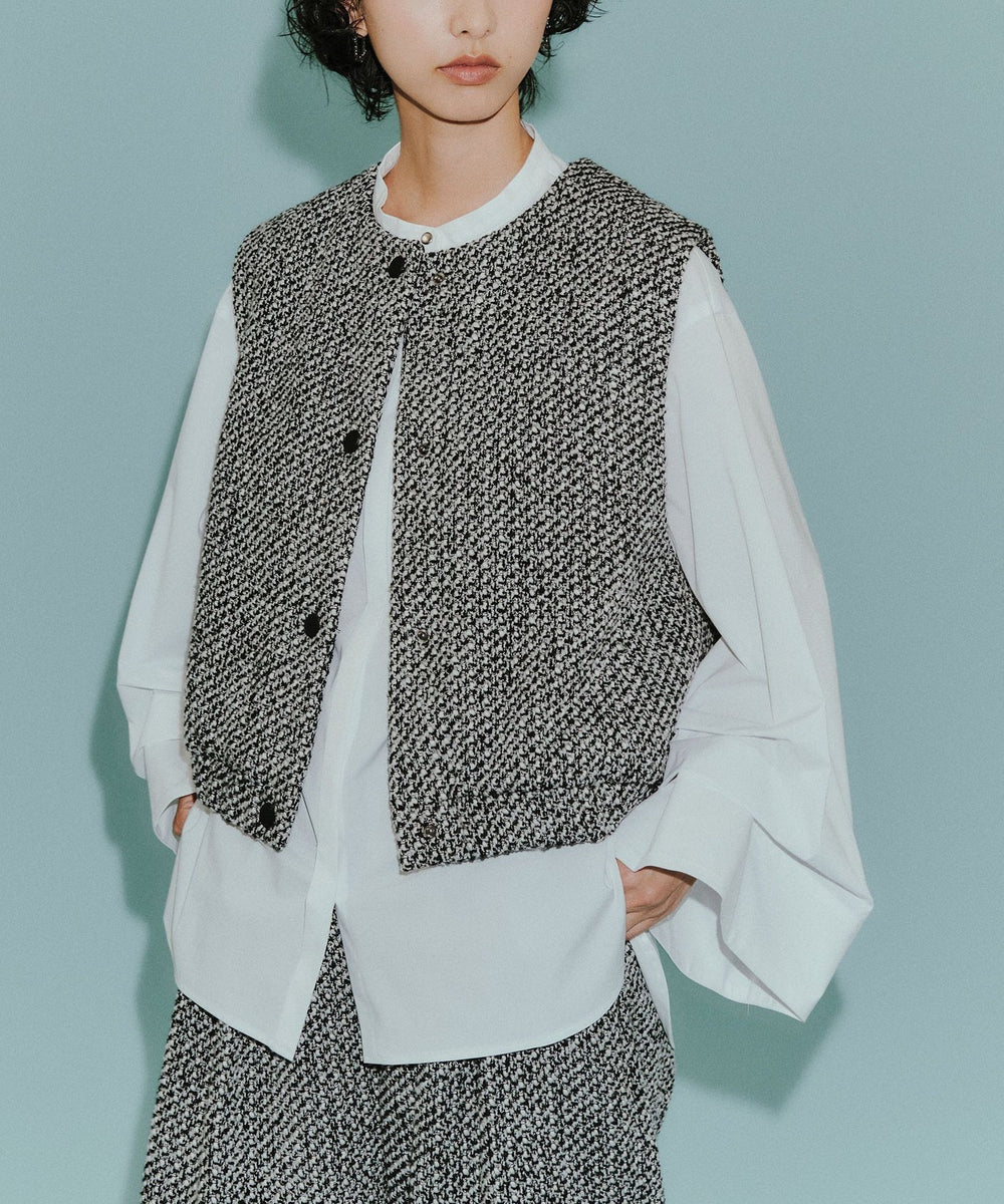 SANTE今季ヘリンボーンツィードベスト新品未使用 ETRE TOKYO ベスト ジレ SANTEヘリンボーンツィードベスト レディース