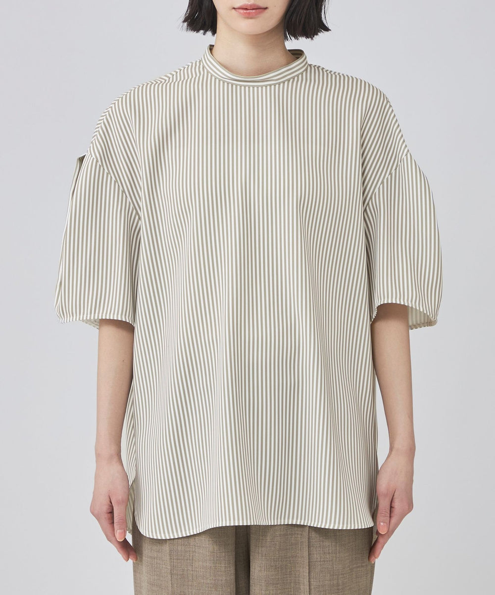 LIMIfeu リミフゥ 2012-13AW ブラウス ボウタイ バックボタン 着用しわ軽減・吸水速乾】バックボタンストライプブラウス(トップス