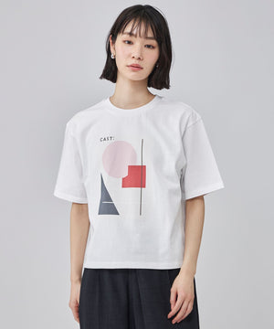 【ちゃおりん】CAST: キャストコロン Vネックノーカラーコート M ジオメトリックプリントTシャツ(トップス)｜CAST:(キャスト コロン)の