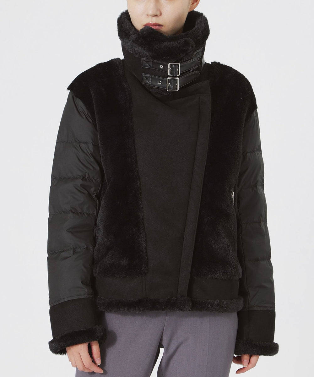 美品☆LOVELESS☆ブラックライダースダウンジャケット ファーコンビライダースダウン(ブルゾン)｜LOVELESS(ラブレス)の