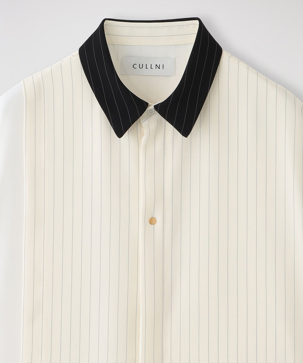 【CULLNI/クルニ】シャツ Double Cloth Asymmetrical Stripe Short Sleeve Shirt  24-SS-043