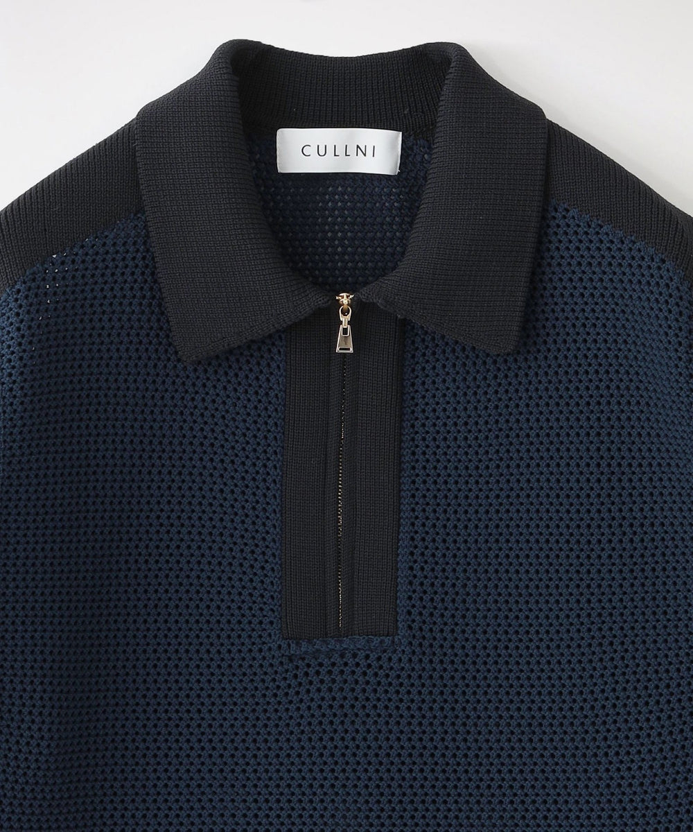 【CULLNI/クルニ】メッシュニットポロシャツ Bi Color Mesh Knit ZIp Up Polo Shirt 24-SS-042
