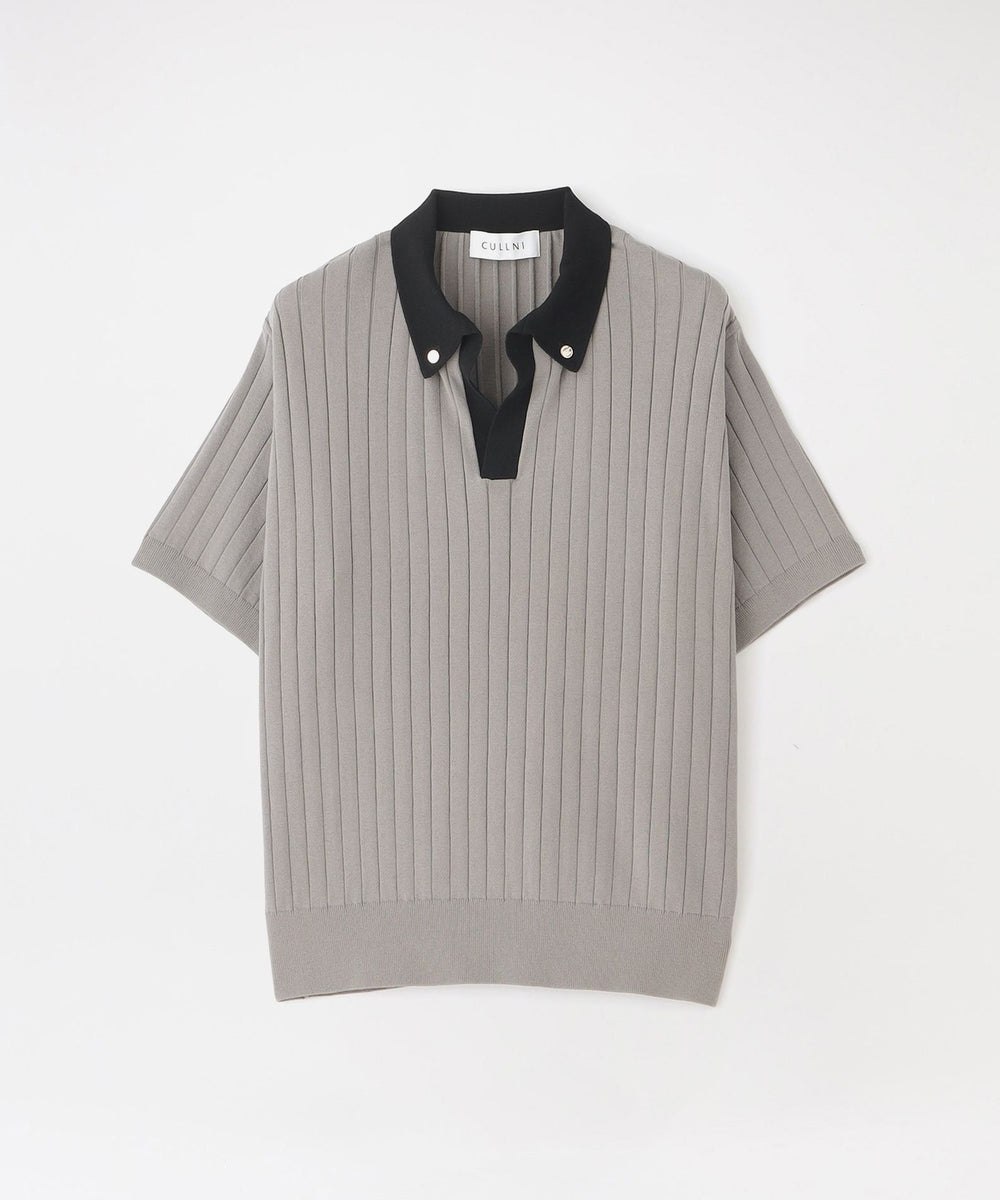 CULLNI/クルニ】ニット Wide Rib Skipper Collar Short Sleeve Knit 26