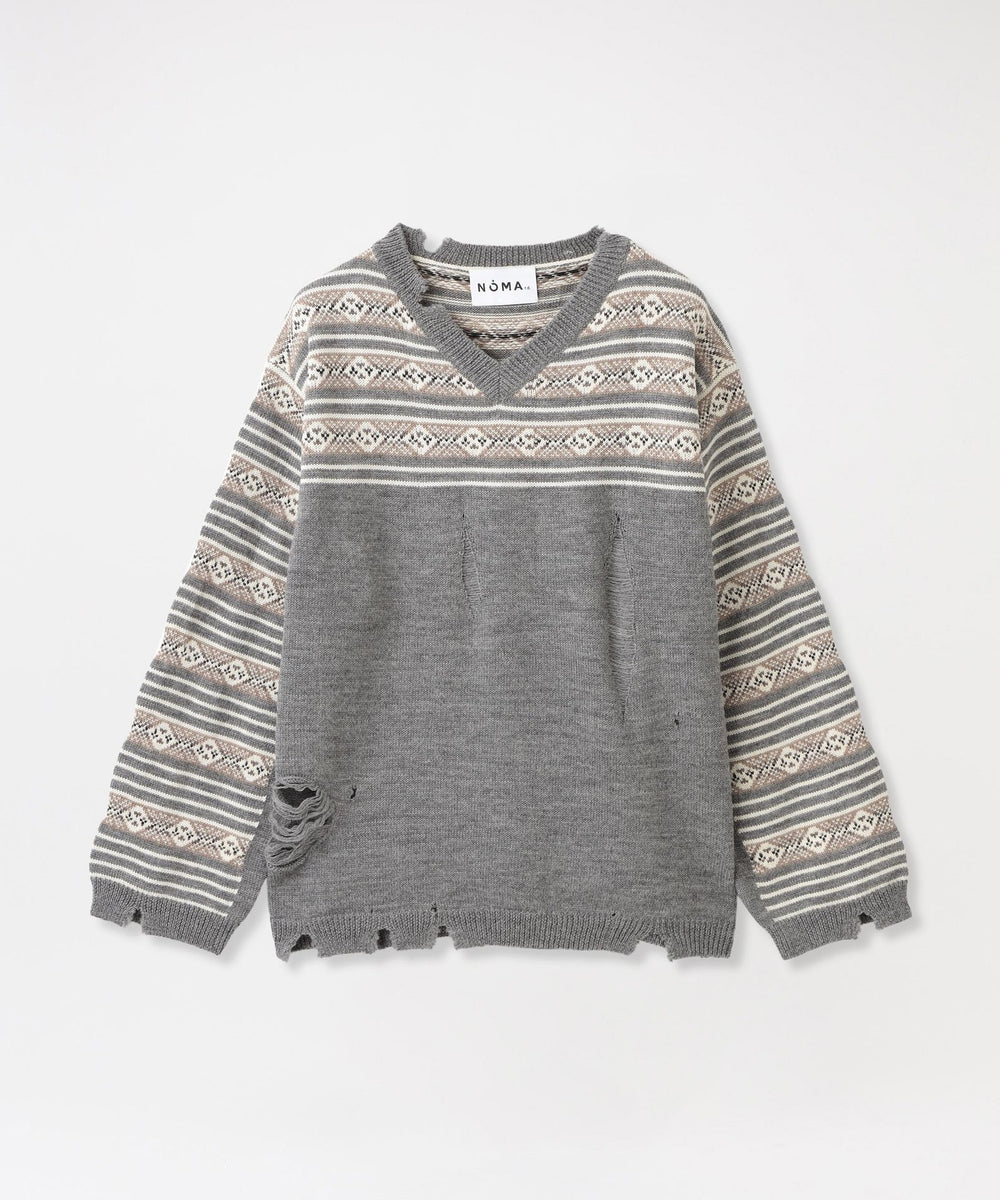 NOMA t.d.】ダメージニット Fair isle Damaged Sweater N36-KN 03