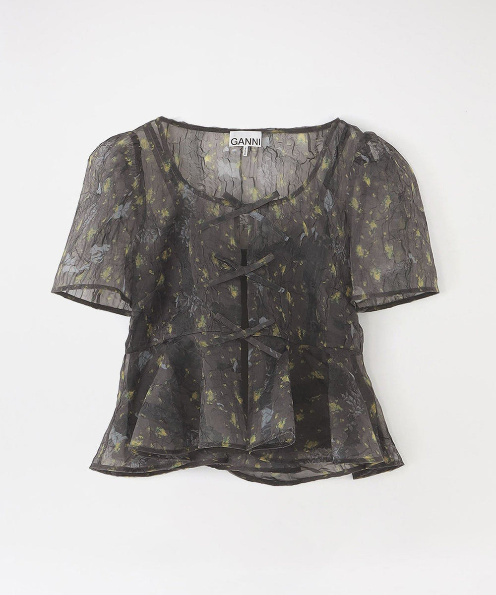 GANNI/ガニー】ブラウス Printed Shibori Organza Sun Cut Peplum