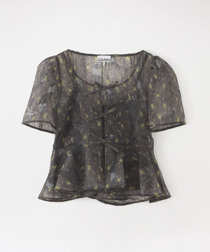 GANNI/ガニー】ブラウス Printed Shibori Organza Sun Cut Peplum