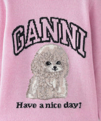 GANNI ピンク ニットベスト 犬イラスト GANNI/ガニー】ニット Graphic Wool Mix Poodle Crewneck K2499