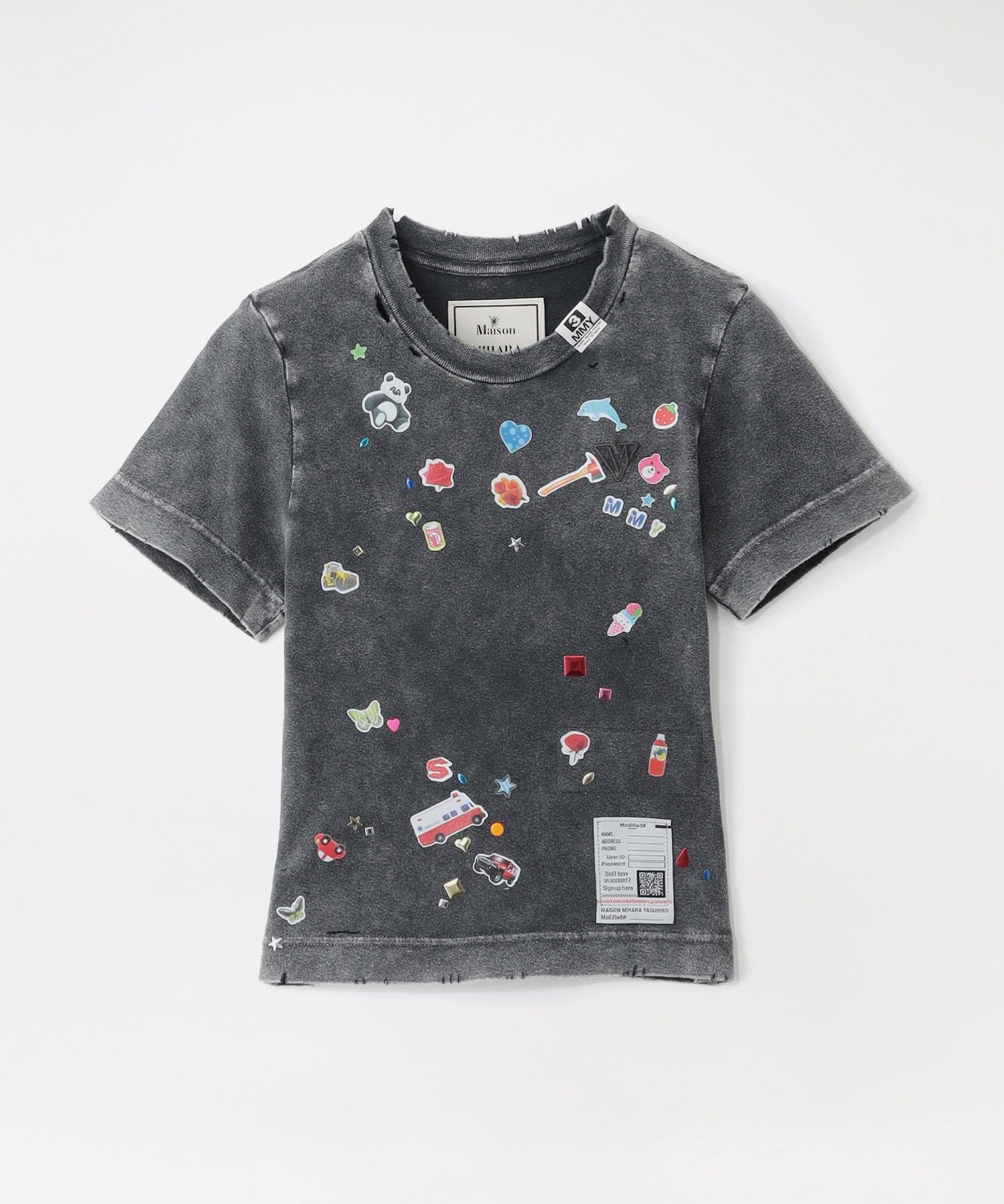 ミハラヤスヒロ／ドッキング アシンメトリー カットソー スリット リボン 日本製 Maison MIHARA YASUHIRO/メゾンミハラヤスヒロ】Tシャツ BLEACHED KIDS