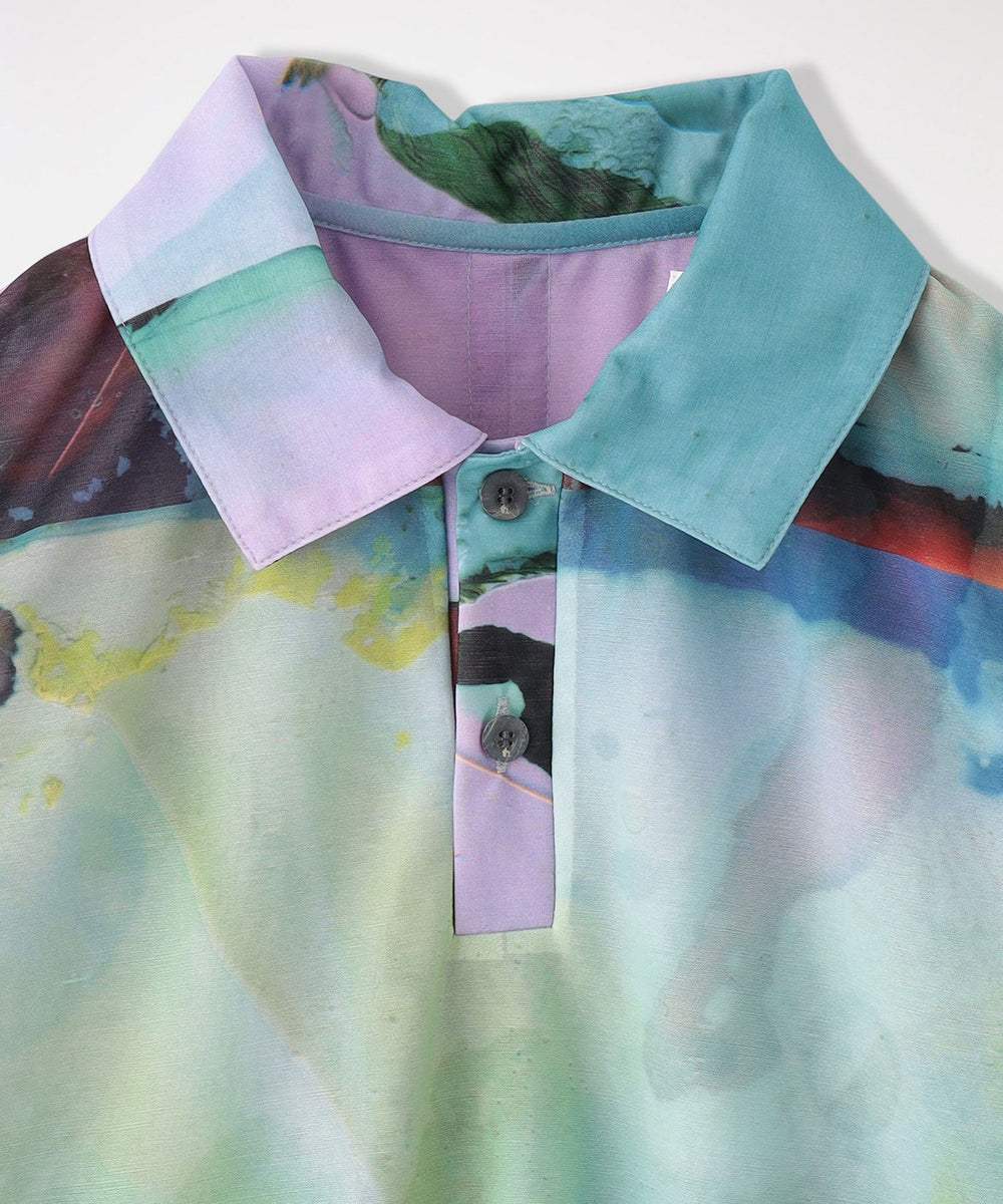 【TARO HORIUCHI/タロウ ホリウチ】シアーポロ Print Sheer Polo Top 2401 WT10 W104