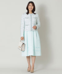高級✨TO BE CHIC ノーカラー ツイードワンピース 水色 42 L〜XL フラッグモールツイード ノーカラージャケット(ジャケット)｜TO BE