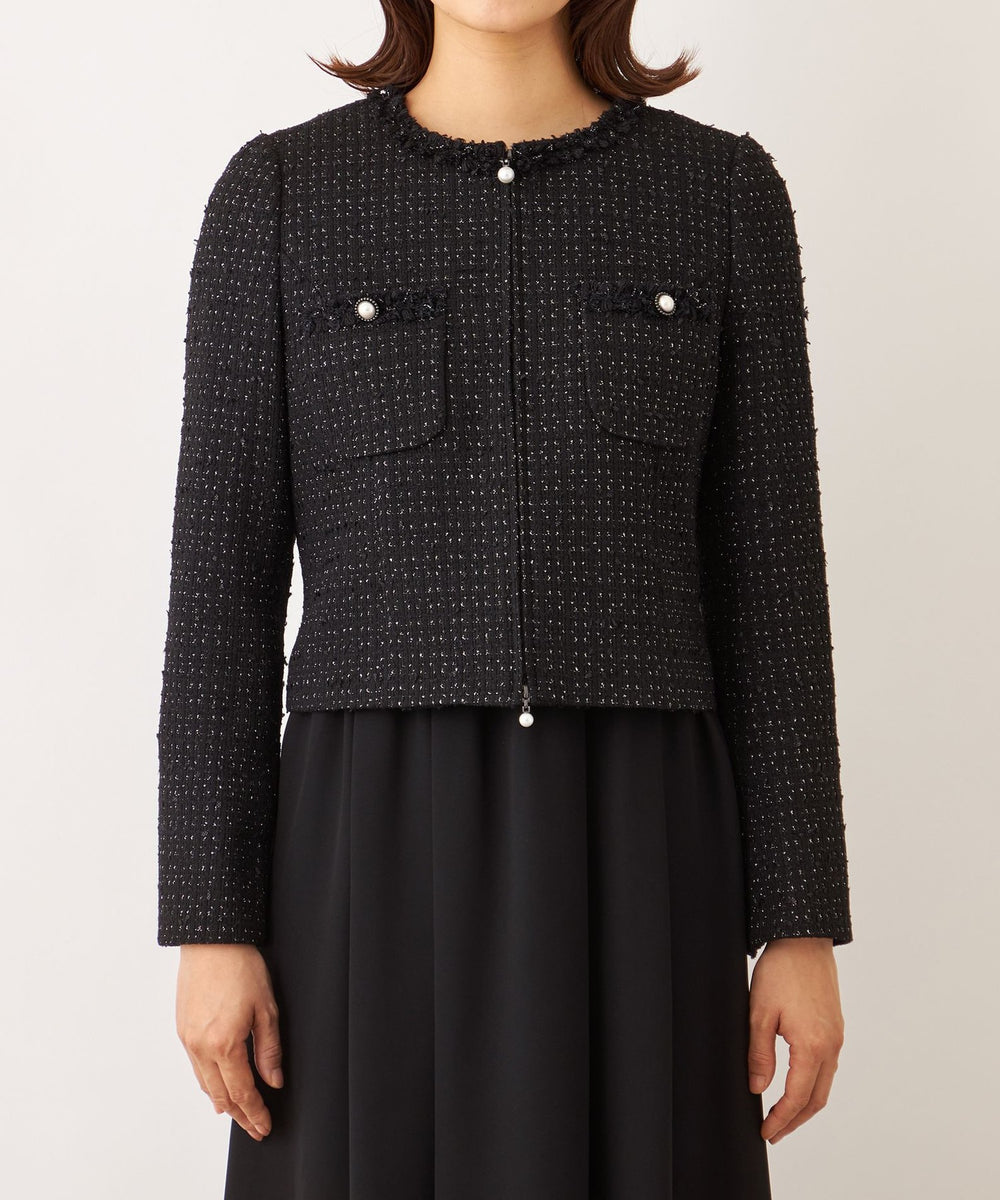 TO BE CHIC ノーカラーツイードリボンジャケット 42 L サイズ TO BE