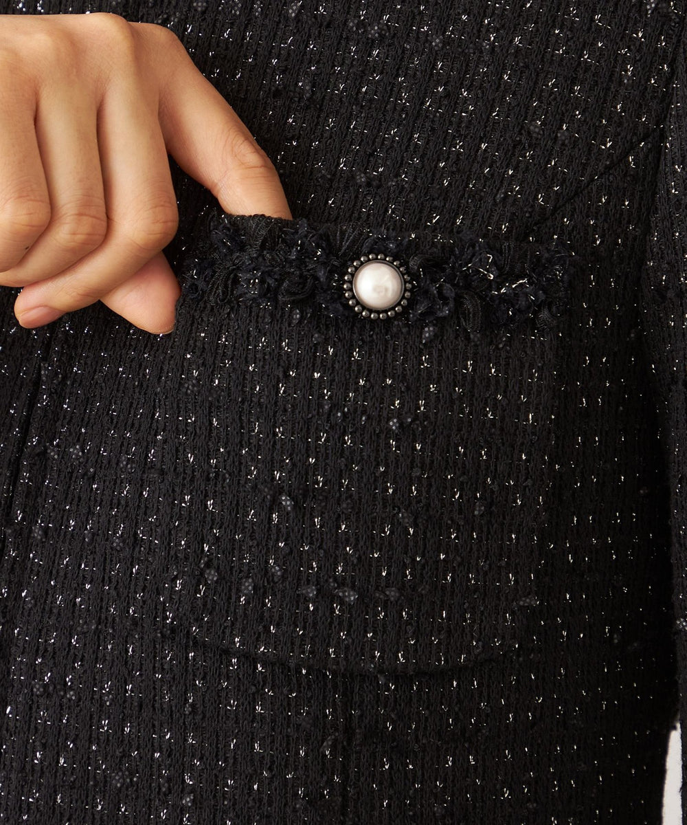 TO BE CHIC ノーカラーツイードリボンジャケット 42 L サイズ フラッグモールツイード ノーカラージャケット(ジャケット)｜TO