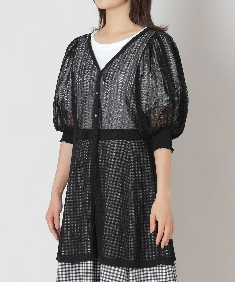 【新品未使用】maison de Dolce. tutu tops BLACK 透かし編み ミドルニットカーディガン(トップス)｜TO BE CHIC