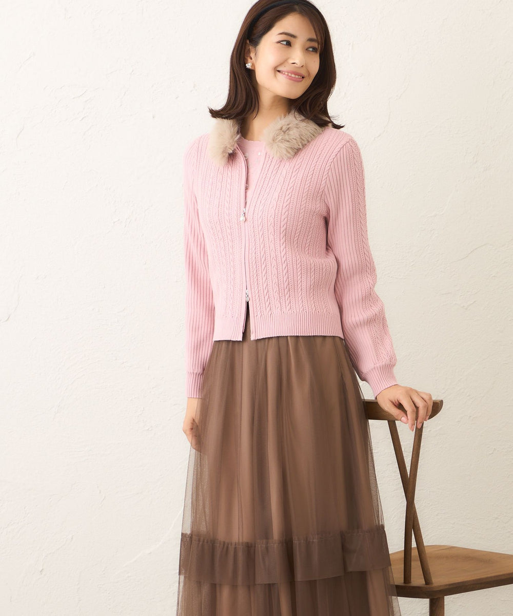 ファーコンビ ケーブルカーディガン(トップス)｜TO BE CHIC(トゥー