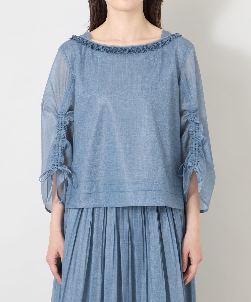 デニムプリント フリルボートネックブラウス(トップス)｜TO BE CHIC