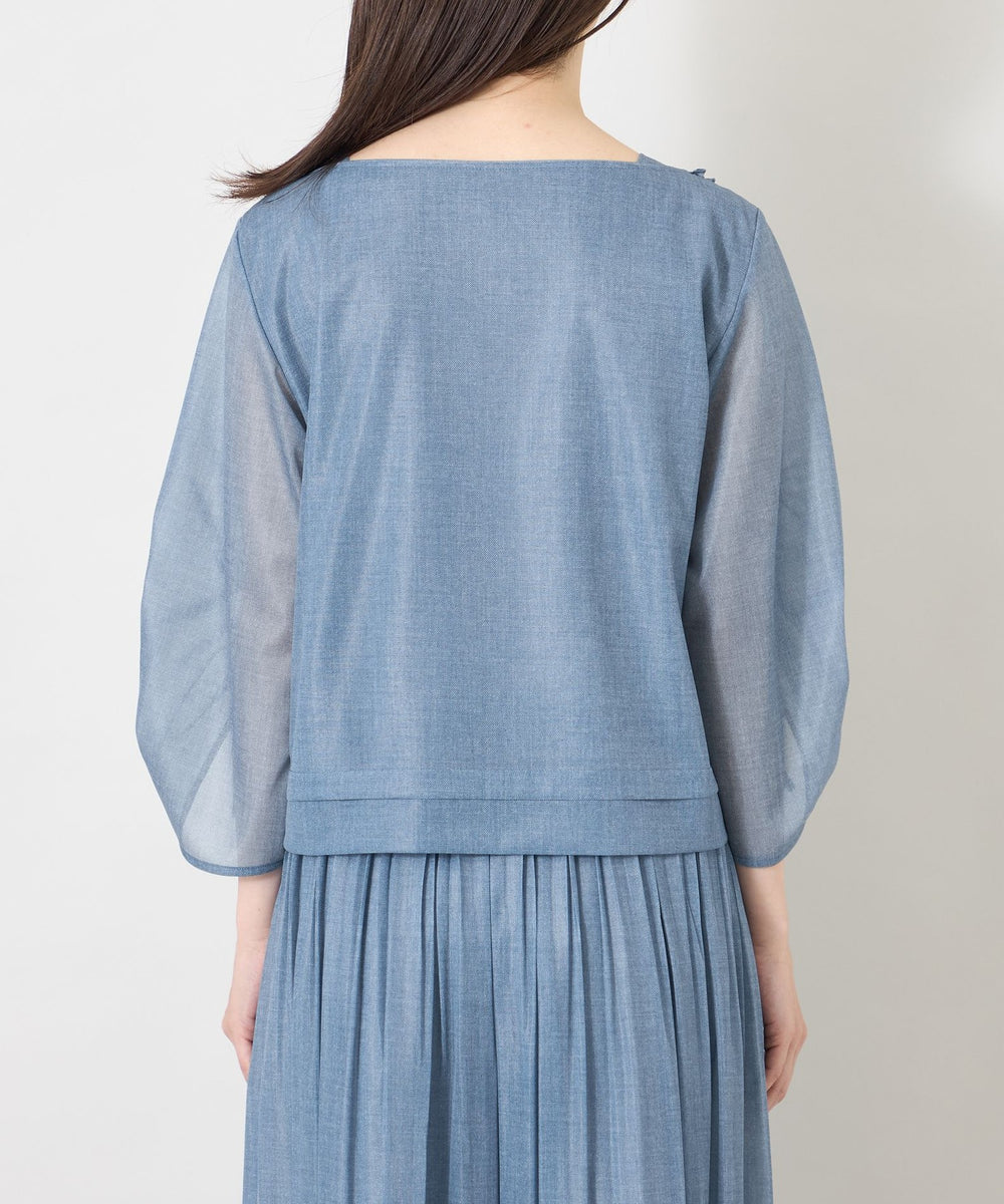 デニムプリント フリルボートネックブラウス(トップス)｜TO BE CHIC