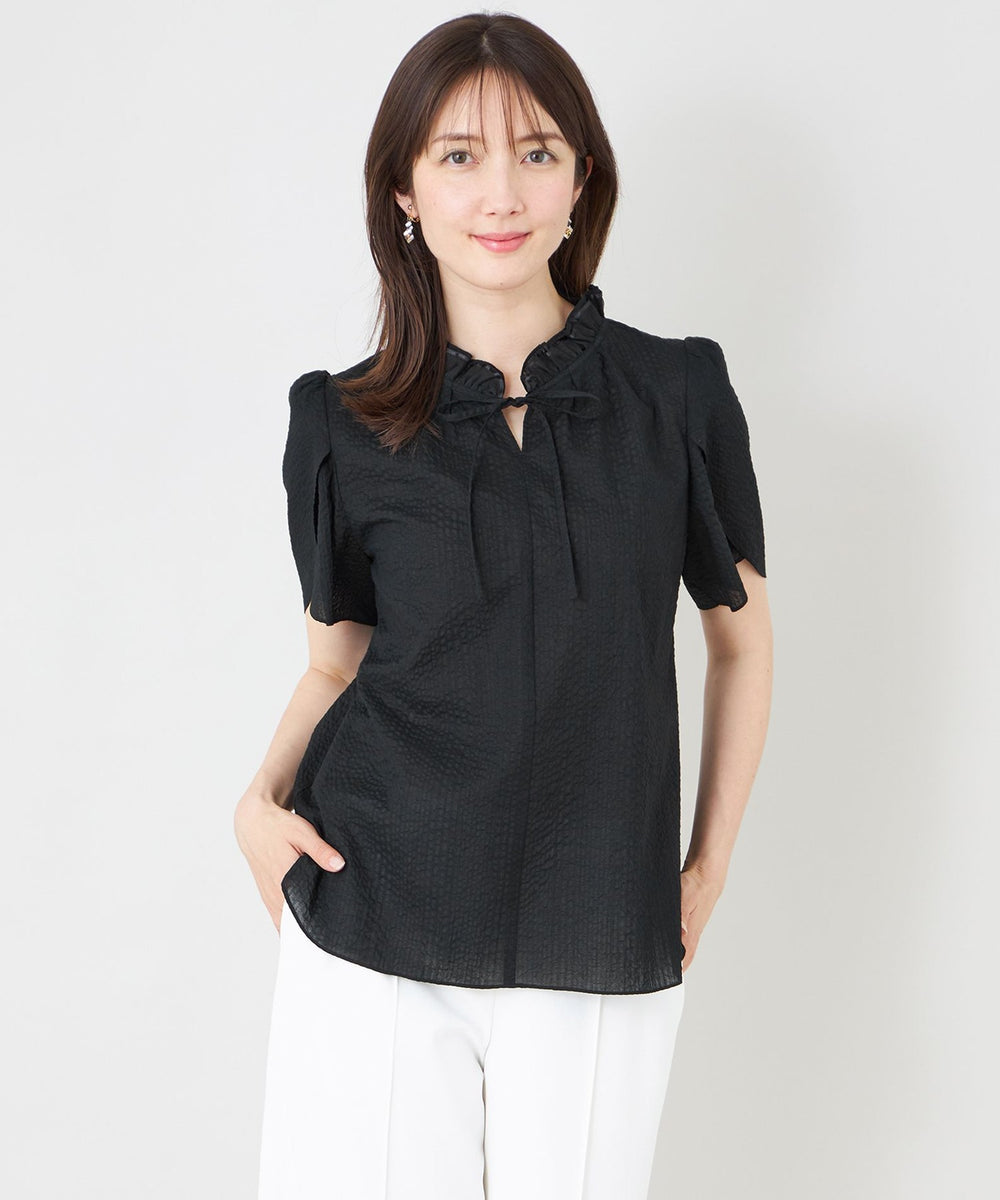 リルページ☆美品☆TO BE CHIC　半袖フリルブラウス　44 ウェーブローン フリルブラウス(トップス)｜TO BE CHIC(トゥー ビー