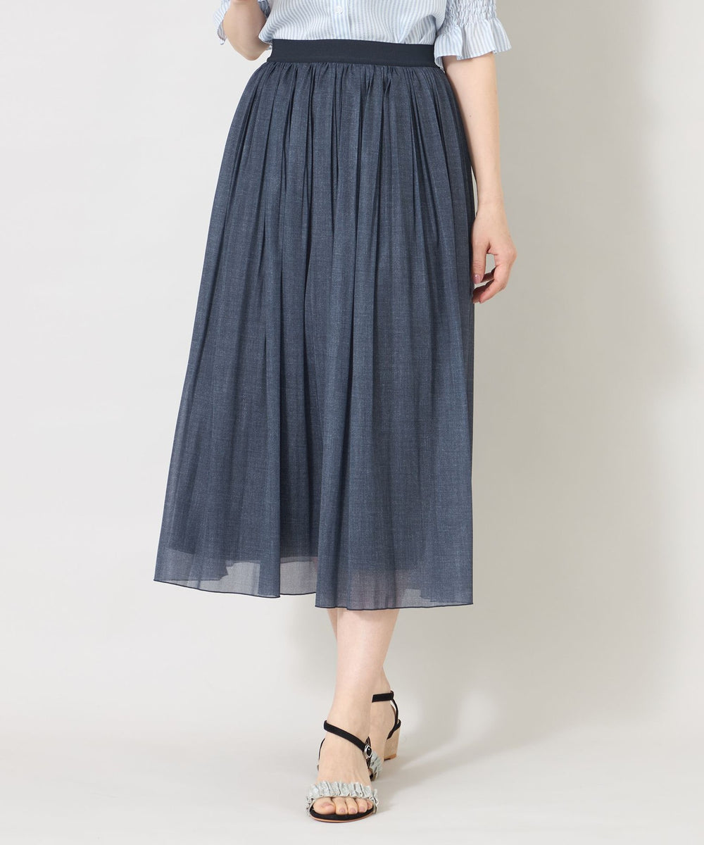 TO BE CHIC デニムプリント エアリープリーツスカート L デニムプリント エアリープリーツスカート(スカート)｜TO BE CHIC
