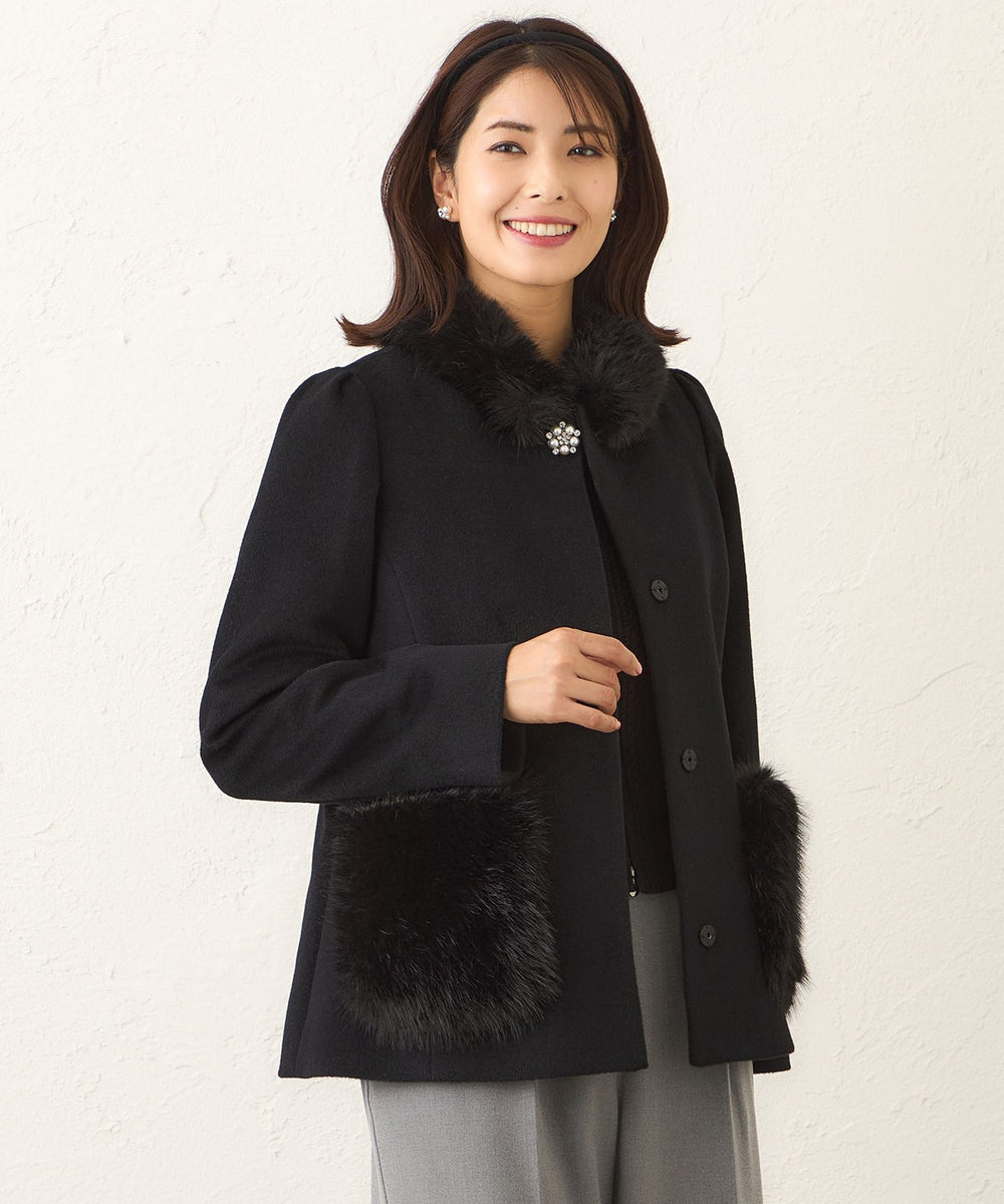 L】ファーコンビ アンゴラウールコート(コート)｜TO BE CHIC(トゥー