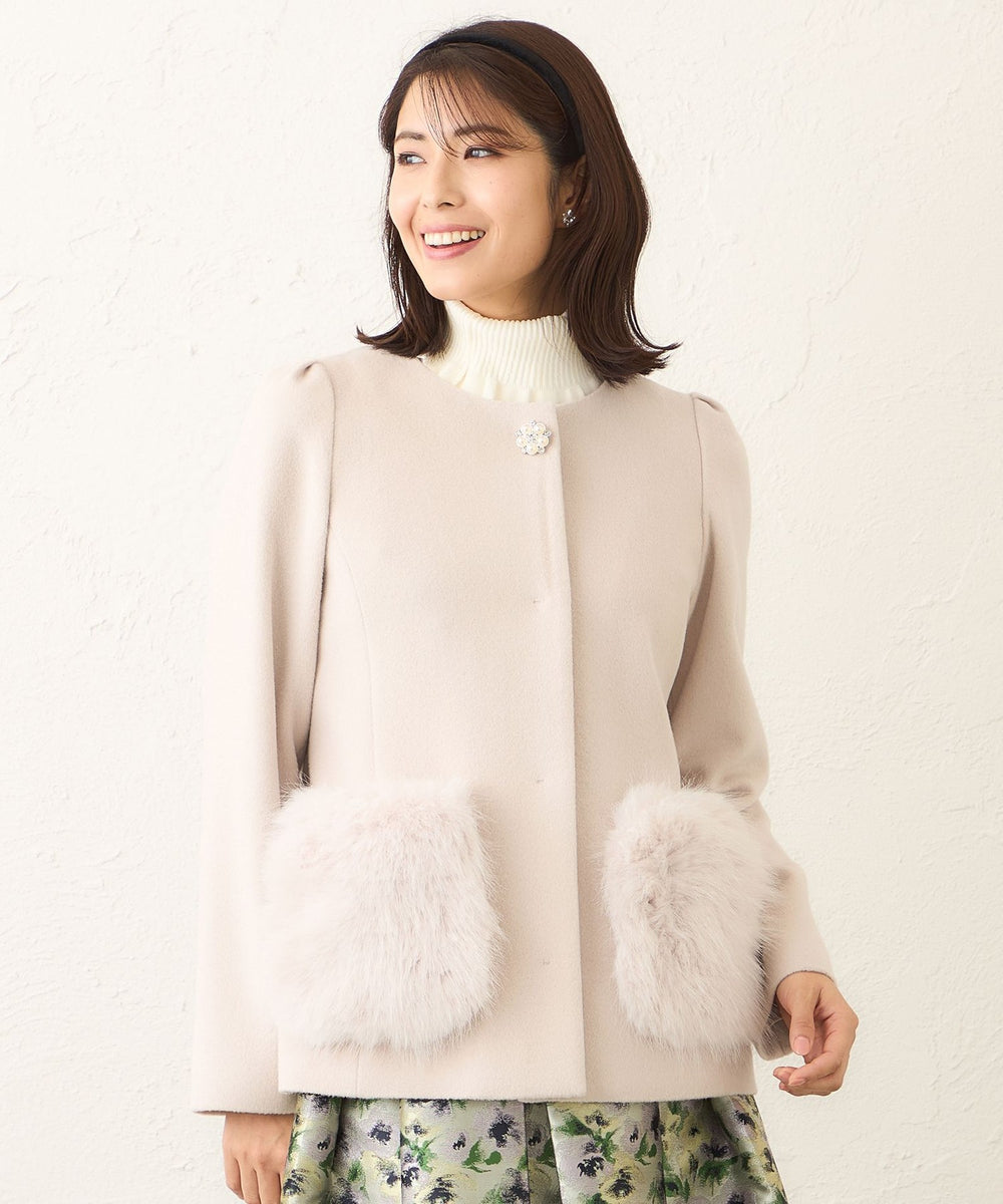L】ファーコンビ アンゴラウールコート(コート)｜TO BE CHIC(トゥー