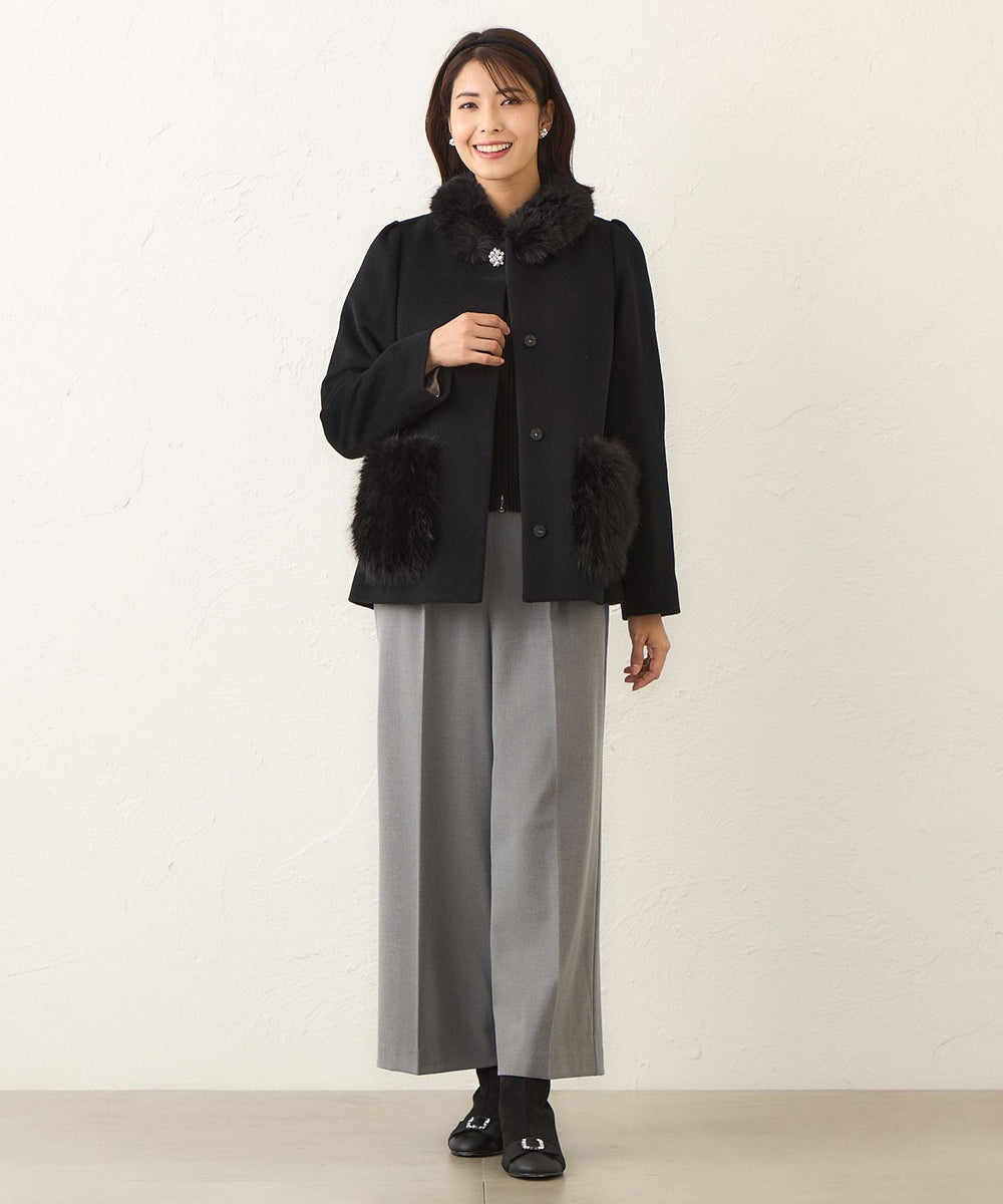 L】ファーコンビ アンゴラウールコート(コート)｜TO BE CHIC(トゥー