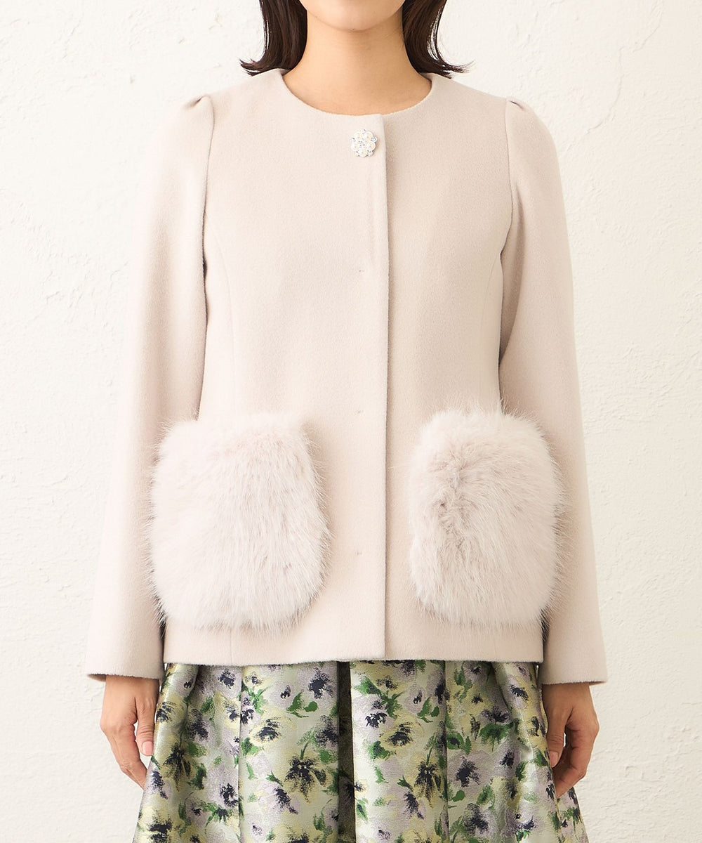 L】ファーコンビ アンゴラウールコート(コート)｜TO BE CHIC(トゥー