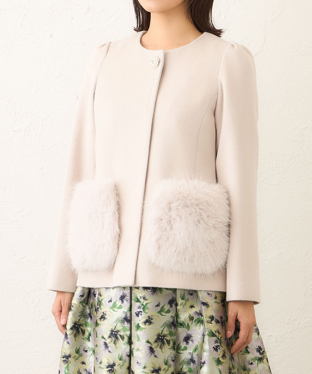 L】ファーコンビ アンゴラウールコート(コート)｜TO BE CHIC(トゥー