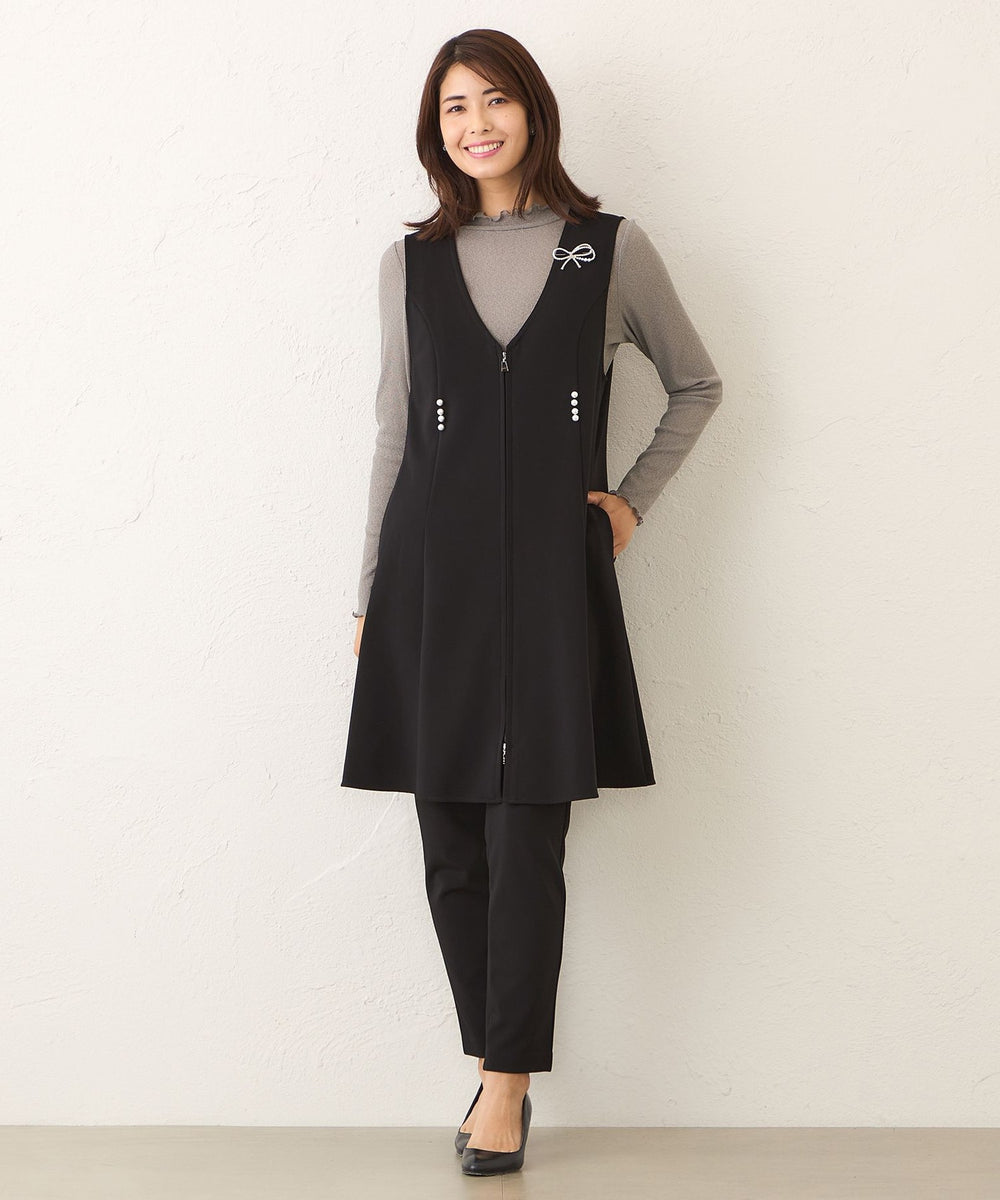 L】マットストレッチダンボール ロングジレ(ベスト)｜TO BE CHIC