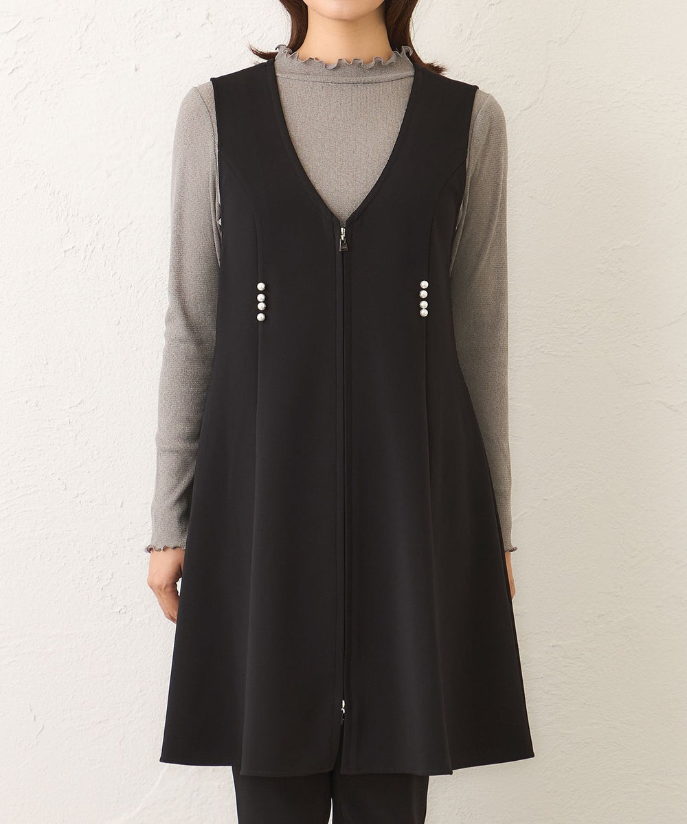 L】マットストレッチダンボール ロングジレ(ベスト)｜TO BE CHIC