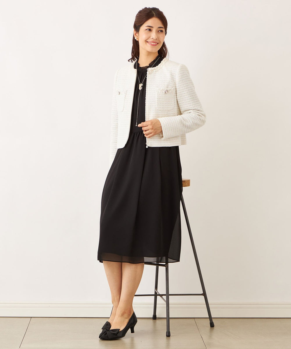 L】リボンニットファンシー ノーカラージャケット(ベスト)｜TO BE CHIC