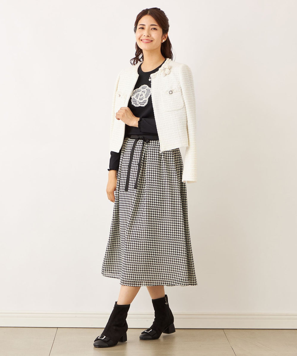 L】リボンニットファンシー ノーカラージャケット(ベスト)｜TO BE CHIC