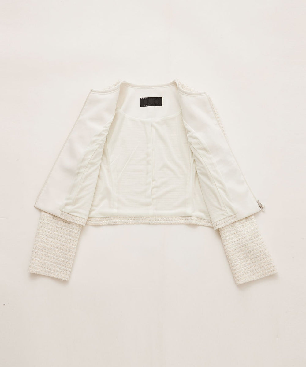 L】リボンニットファンシー ノーカラージャケット(ベスト)｜TO BE CHIC