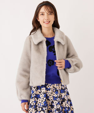 TO BE CHIC ショートファー付きジャケット L】フェイクファー ステンカラーブルゾン(ジャケット)｜TO BE CHIC