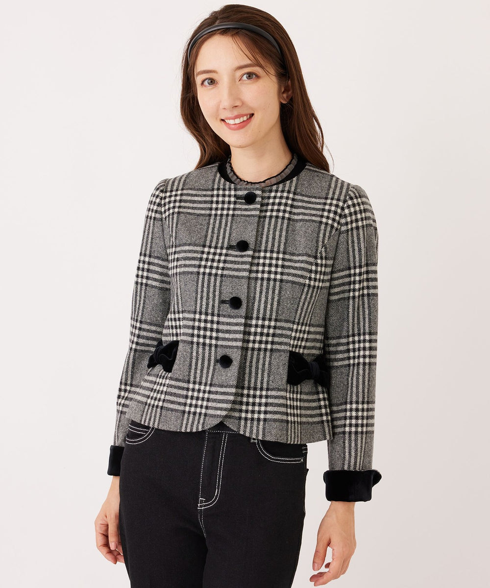 L】グレンチェック ノーカラージャケット(ジャケット)｜TO BE CHIC