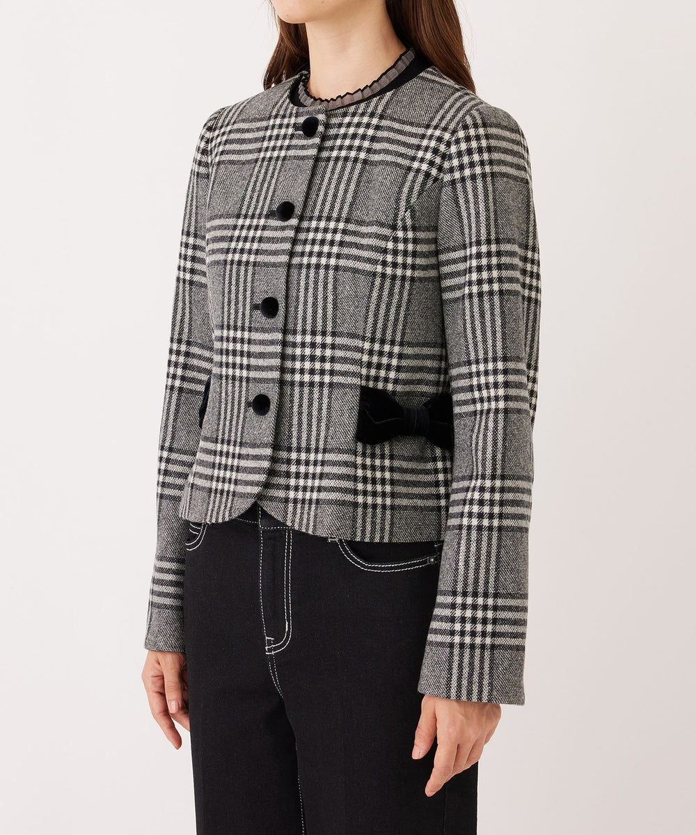 L】グレンチェック ノーカラージャケット(ジャケット)｜TO BE CHIC