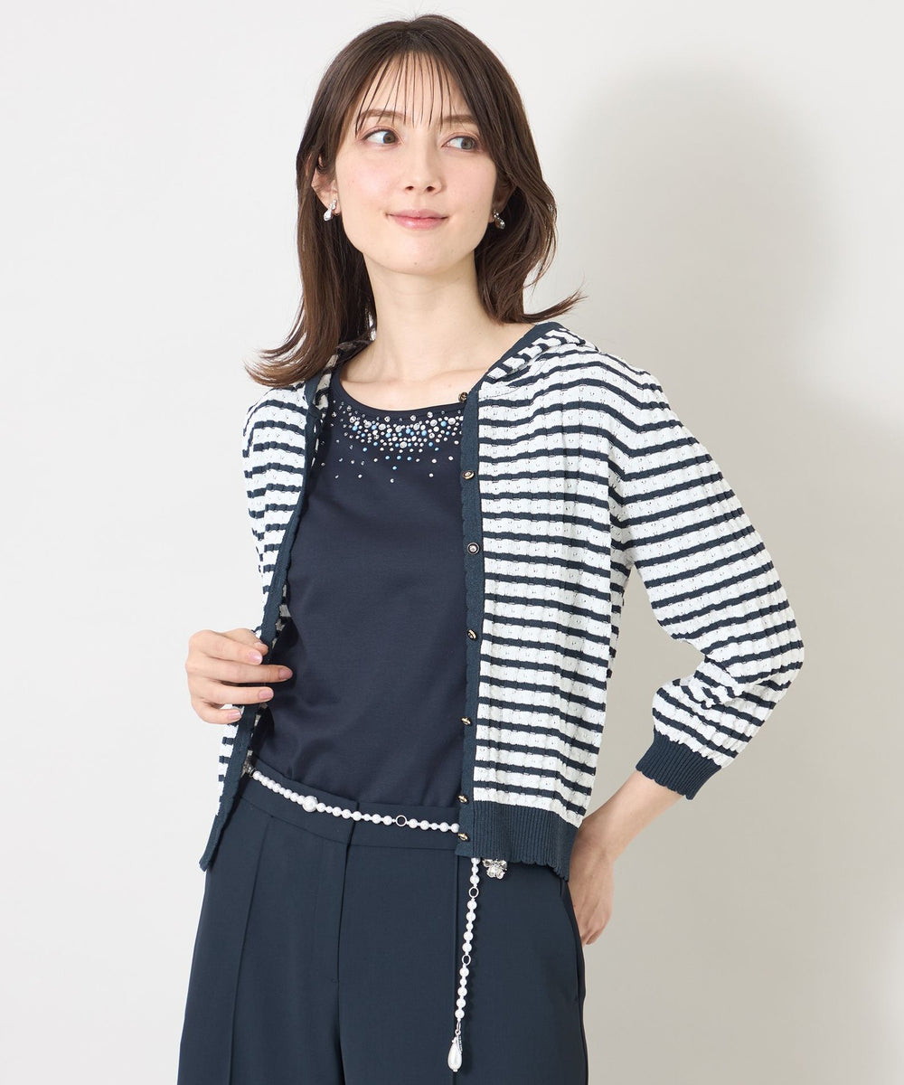 L】エアリーボーダー ニットパーカー(トップス)｜TO BE CHIC(トゥー