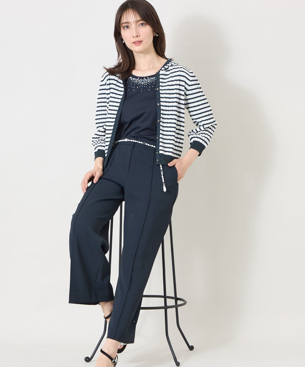 美品★TO BE CHIC ニットパーカー Ⅱ L】エアリーボーダー ニットパーカー(トップス)｜TO BE CHIC(トゥー