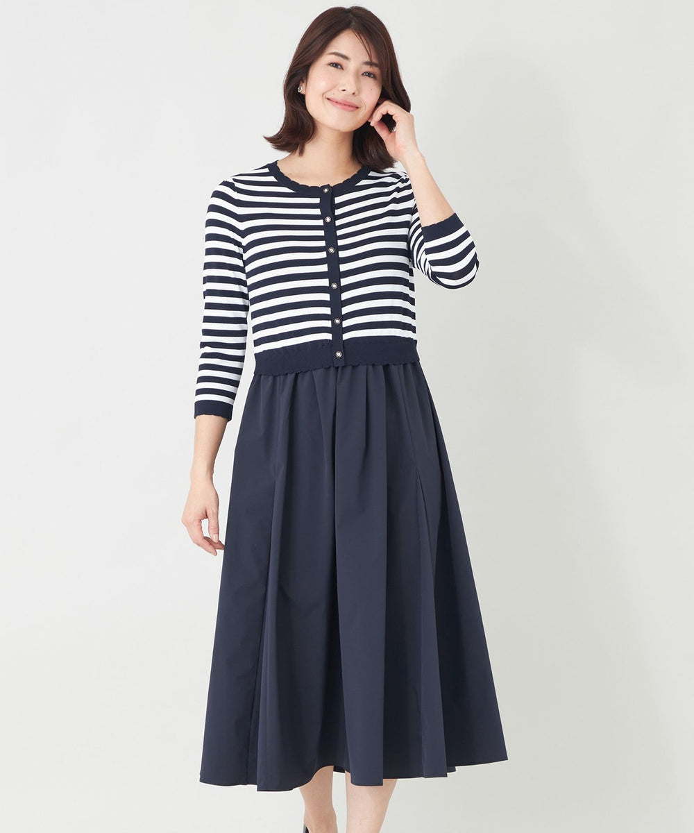 L】ニットタフタドッキング ワンピース(ワンピース)｜TO BE CHIC