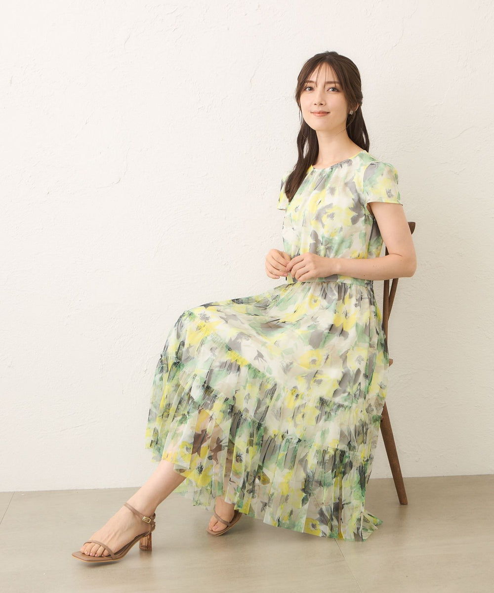 L】ぼかしフラワー ティアードドレス(ワンピース)｜TO BE CHIC(トゥー