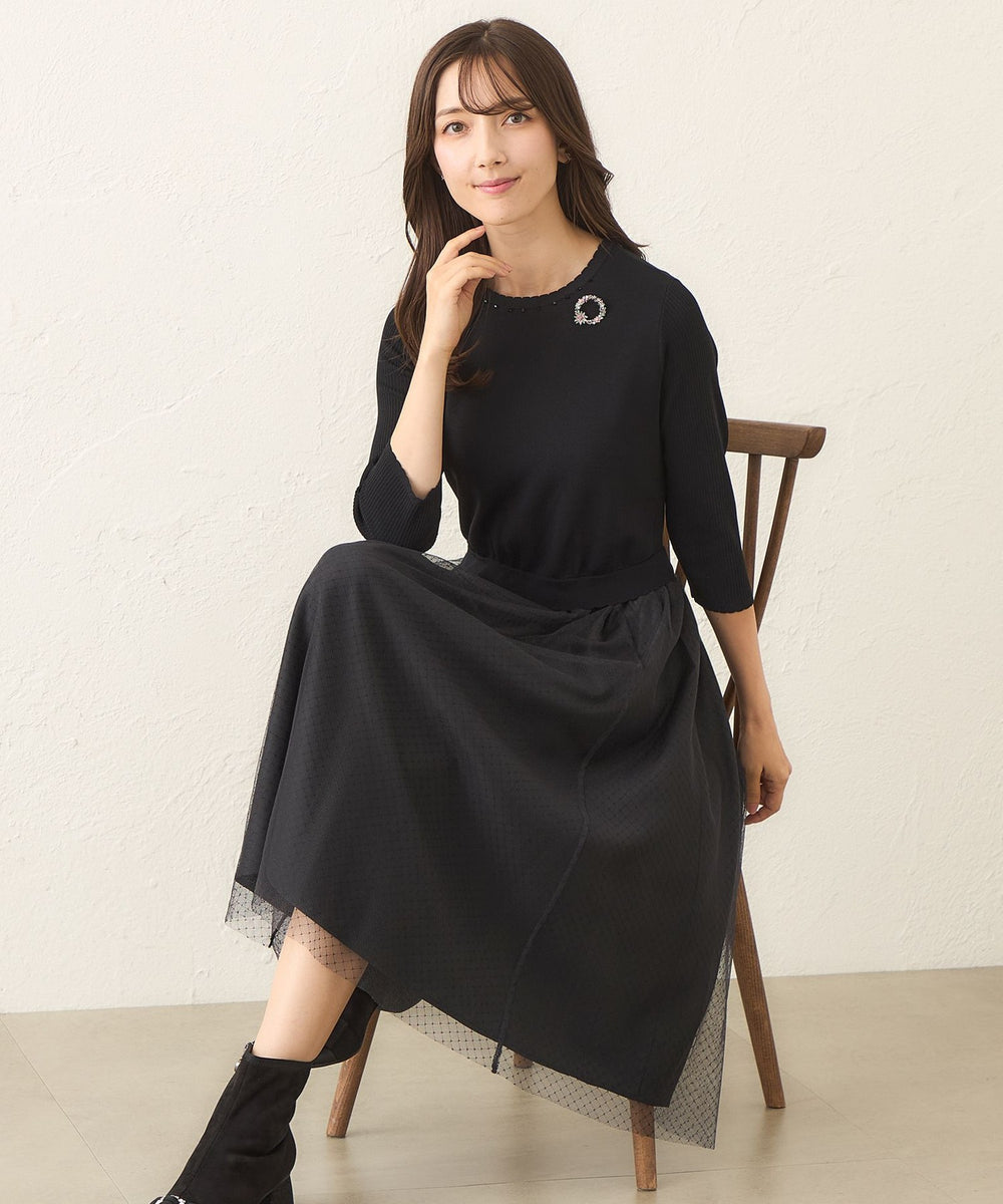 L】ニットコンビ チュールワンピース(ワンピース)｜TO BE CHIC