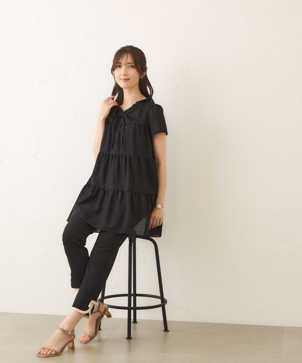 L】ボイルワッシャーティアード チュニックブラウス(トップス