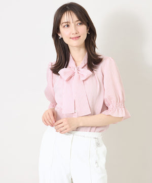 L】シルキーサッカー ボウタイブラウス(トップス)｜TO BE CHIC(トゥー