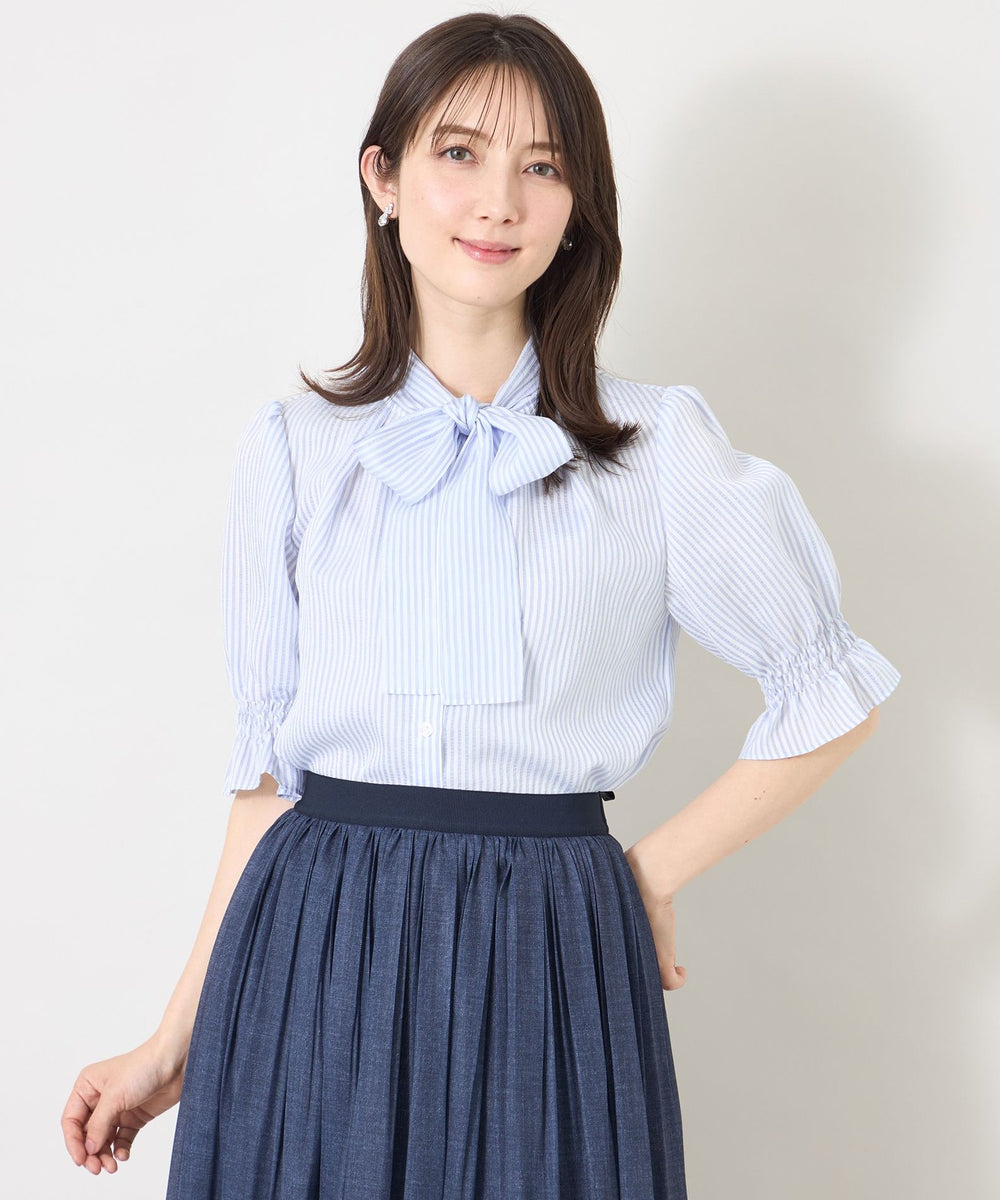 L】シルキーサッカー ボウタイブラウス(トップス)｜TO BE CHIC(トゥー