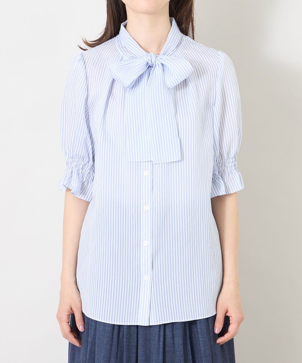 L】シルキーサッカー ボウタイブラウス(トップス)｜TO BE CHIC(トゥー
