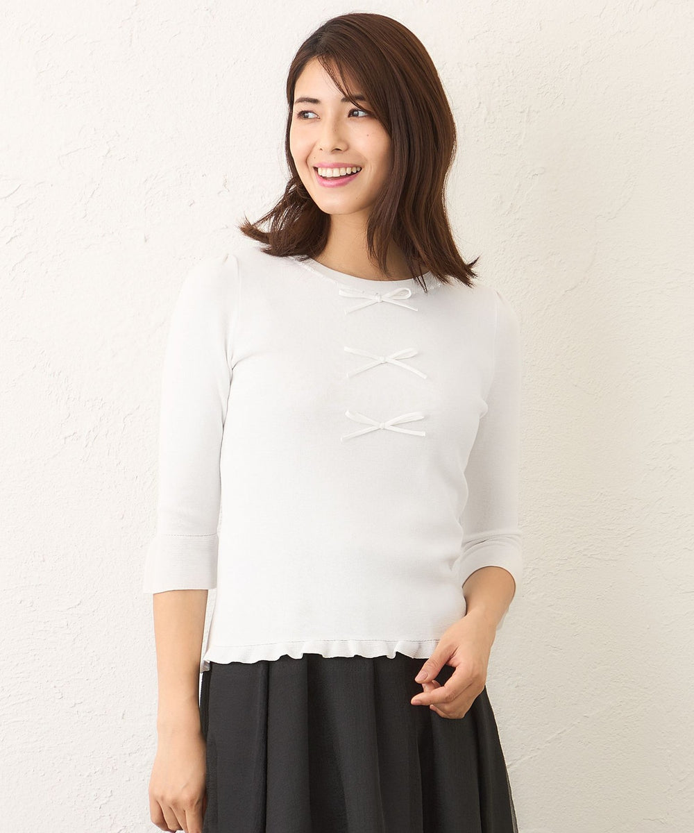 【美品】TO BE CHIC＊おリボンビジュー付きアンサンブル＊Ⅱ リボンビジューブローチ | TO BE CHIC (Women)/トゥー ビー シック
