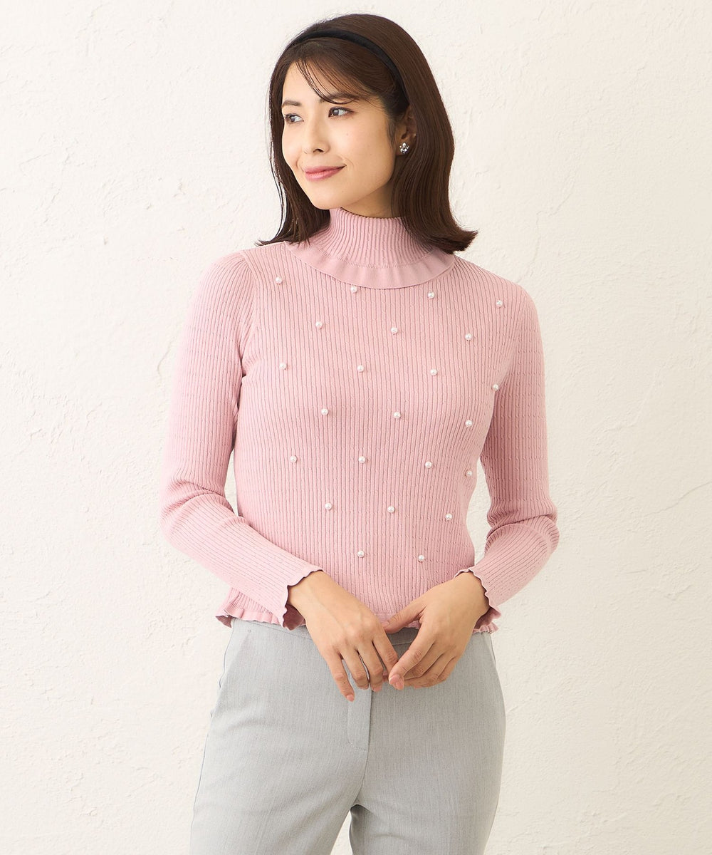 L】パールビジュー ケーブルリブニット(トップス)｜TO BE CHIC(トゥー