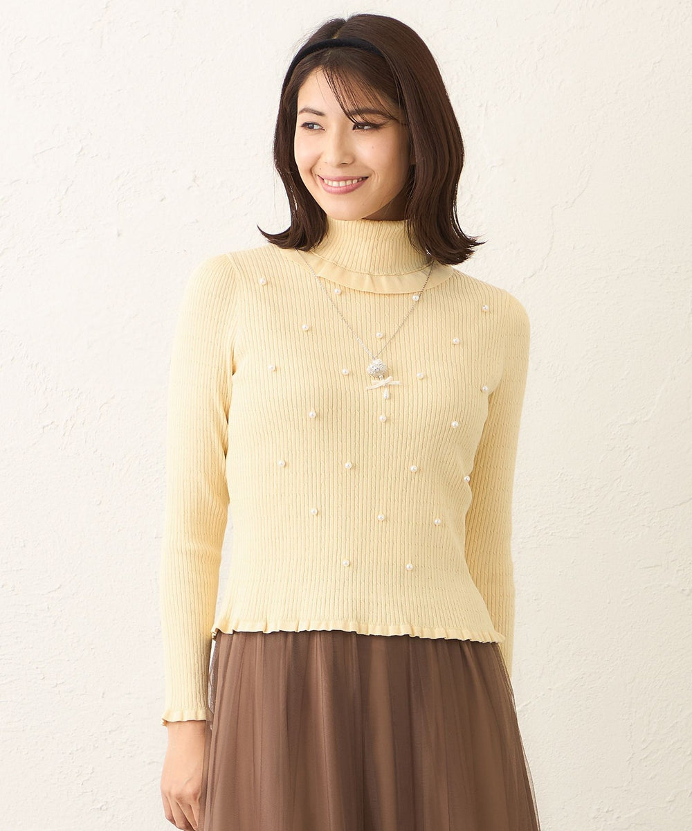 L】パールビジュー ケーブルリブニット(トップス)｜TO BE CHIC(トゥー